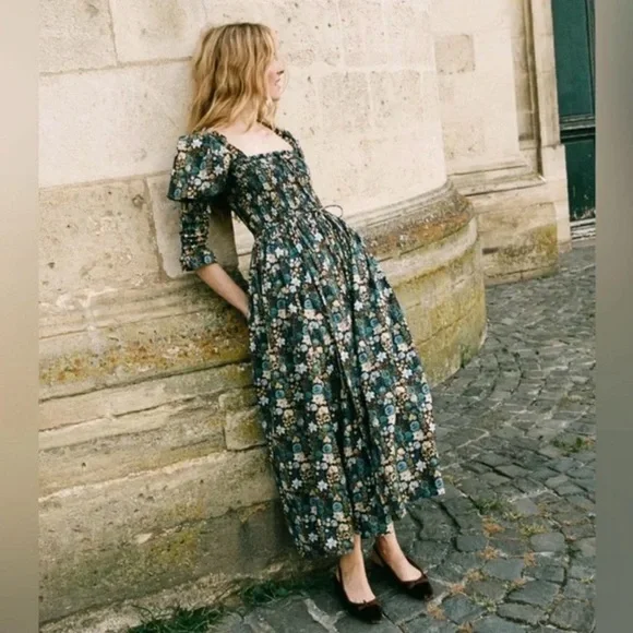 DÔEN
Bijou shirred floral-print organic cotton-voile midi dress - Picture 3 of 9